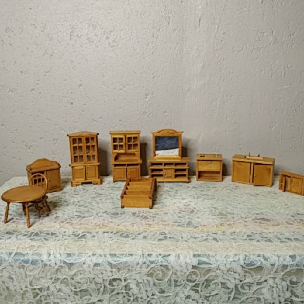 Vintage Doll House Wood Furniture Large set 12 Pc - Picture 1 of 16